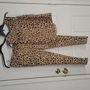 NWT- Bundle, Merona Ladies Cheetah print pant, 8 and Top Cheetah print, M